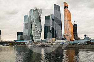 Modern skyscrapers of the Moscow International Business Centre MIBC on the Moscow river embankment. Russia.